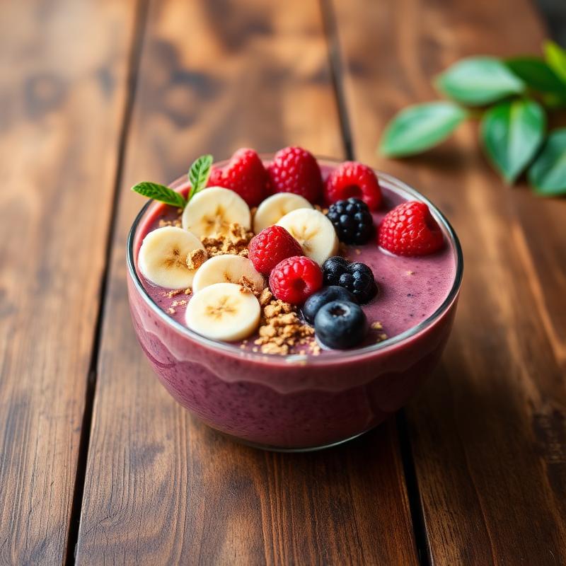 Açaí bowl com frutas e granola